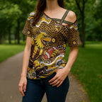 Hawthorn Hawks Cross Shoulder Shirt Aboriginal Dot Pattern - Football Mascot Heritage Pride
