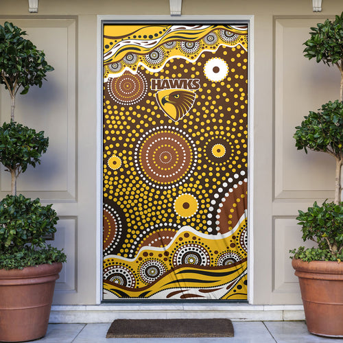 Hawthorn Hawks Door Cover Aboriginal Dot Pattern - Football Mascot Heritage Pride