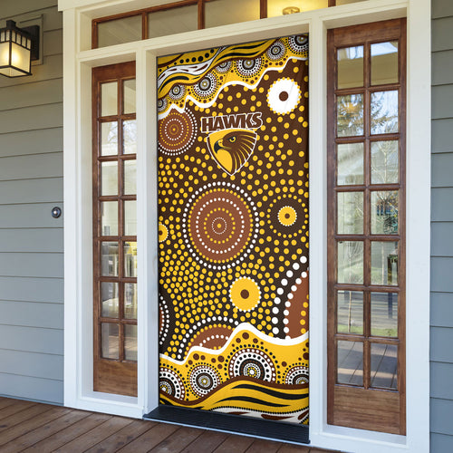 Hawthorn Hawks Door Cover Aboriginal Dot Pattern - Football Mascot Heritage Pride