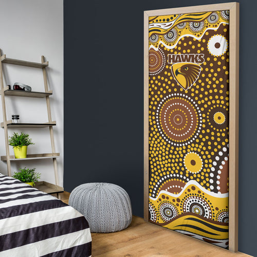 Hawthorn Hawks Door Cover Aboriginal Dot Pattern - Football Mascot Heritage Pride
