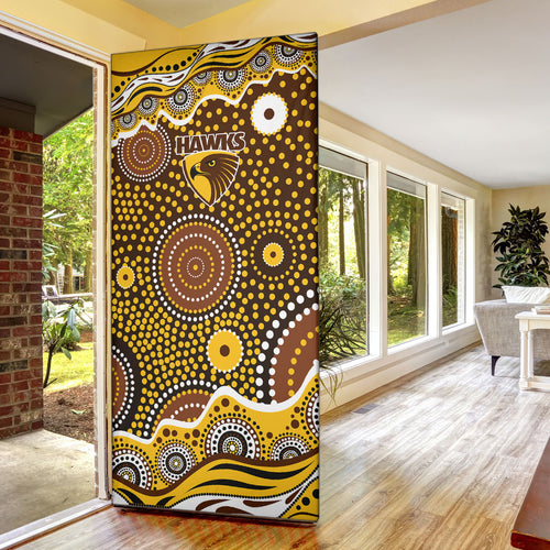 Hawthorn Hawks Door Cover Aboriginal Dot Pattern - Football Mascot Heritage Pride
