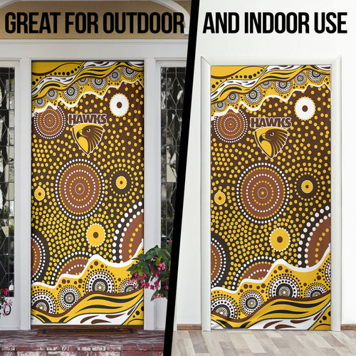 Hawthorn Hawks Door Cover Aboriginal Dot Pattern - Football Mascot Heritage Pride