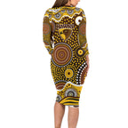 Hawthorn Hawks Family Matching Long Sleeve Bodycon Dress and Hawaiian Shirt Aboriginal Dot Pattern - Football Mascot Heritage Pride