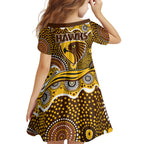 Hawthorn Hawks Family Matching Mermaid Dress and Hawaiian Shirt Aboriginal Dot Pattern - Football Mascot Heritage Pride