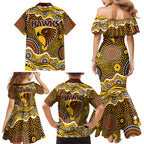 Hawthorn Hawks Family Matching Mermaid Dress and Hawaiian Shirt Aboriginal Dot Pattern - Football Mascot Heritage Pride