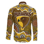 Hawthorn Hawks Family Matching Mermaid Dress and Hawaiian Shirt Aboriginal Dot Pattern - Football Mascot Heritage Pride