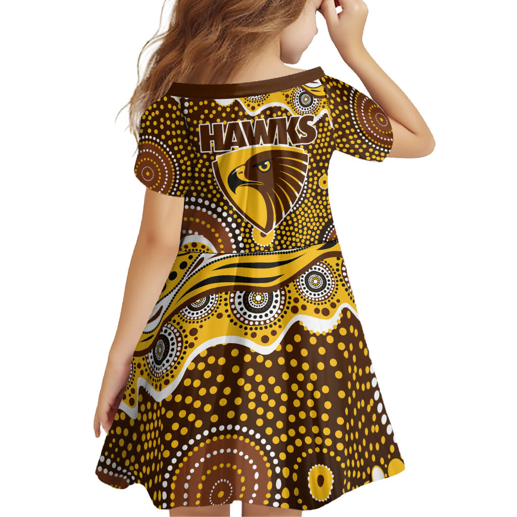 Hawthorn Hawks Family Matching Off Shoulder Maxi Dress and Hawaiian Shirt Aboriginal Dot Pattern - Football Mascot Heritage Pride