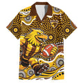 Hawthorn Hawks Family Matching Puletasi and Hawaiian Shirt Aboriginal Dot Pattern - Football Mascot Heritage Pride