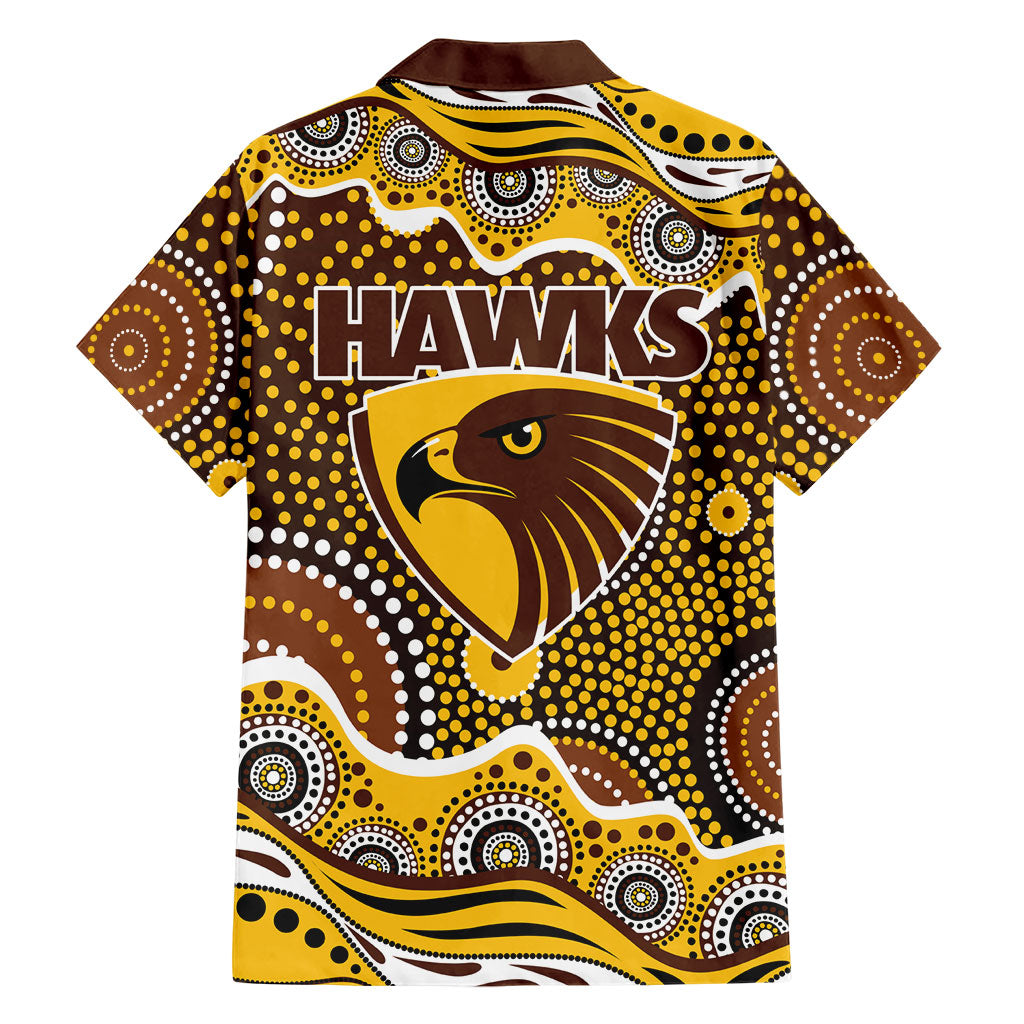 Hawthorn Hawks Family Matching Summer Maxi Dress and Hawaiian Shirt Aboriginal Dot Pattern - Football Mascot Heritage Pride