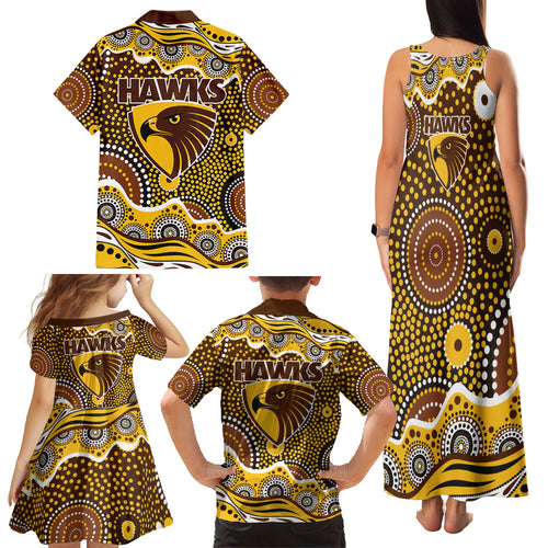 Hawthorn Hawks Family Matching Tank Maxi Dress and Hawaiian Shirt Aboriginal Dot Pattern - Football Mascot Heritage Pride