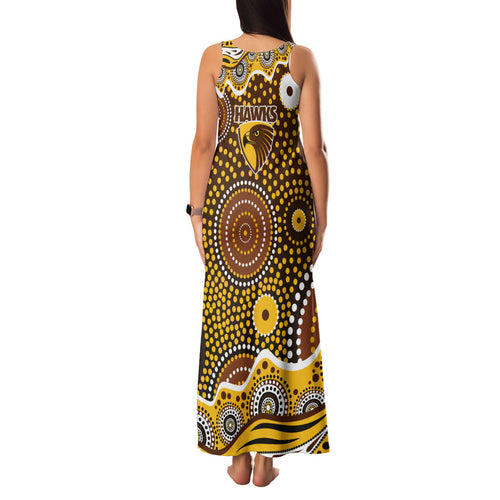 Hawthorn Hawks Family Matching Tank Maxi Dress and Hawaiian Shirt Aboriginal Dot Pattern - Football Mascot Heritage Pride