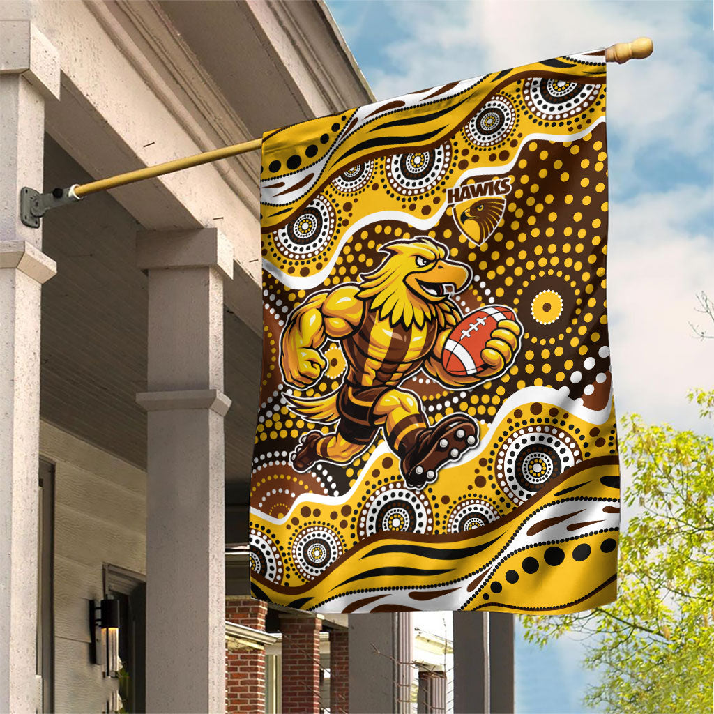 Hawthorn Hawks Garden Flag Aboriginal Dot Pattern - Football Mascot Heritage Pride