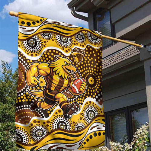 Hawthorn Hawks Garden Flag Aboriginal Dot Pattern - Football Mascot Heritage Pride