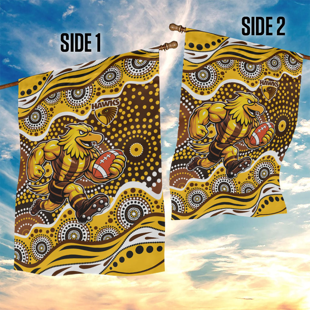 Hawthorn Hawks Garden Flag Aboriginal Dot Pattern - Football Mascot Heritage Pride