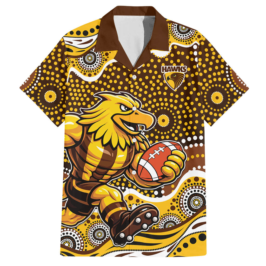 Hawthorn Hawks Hawaiian Shirt Aboriginal Dot Pattern - Football Mascot Heritage Pride