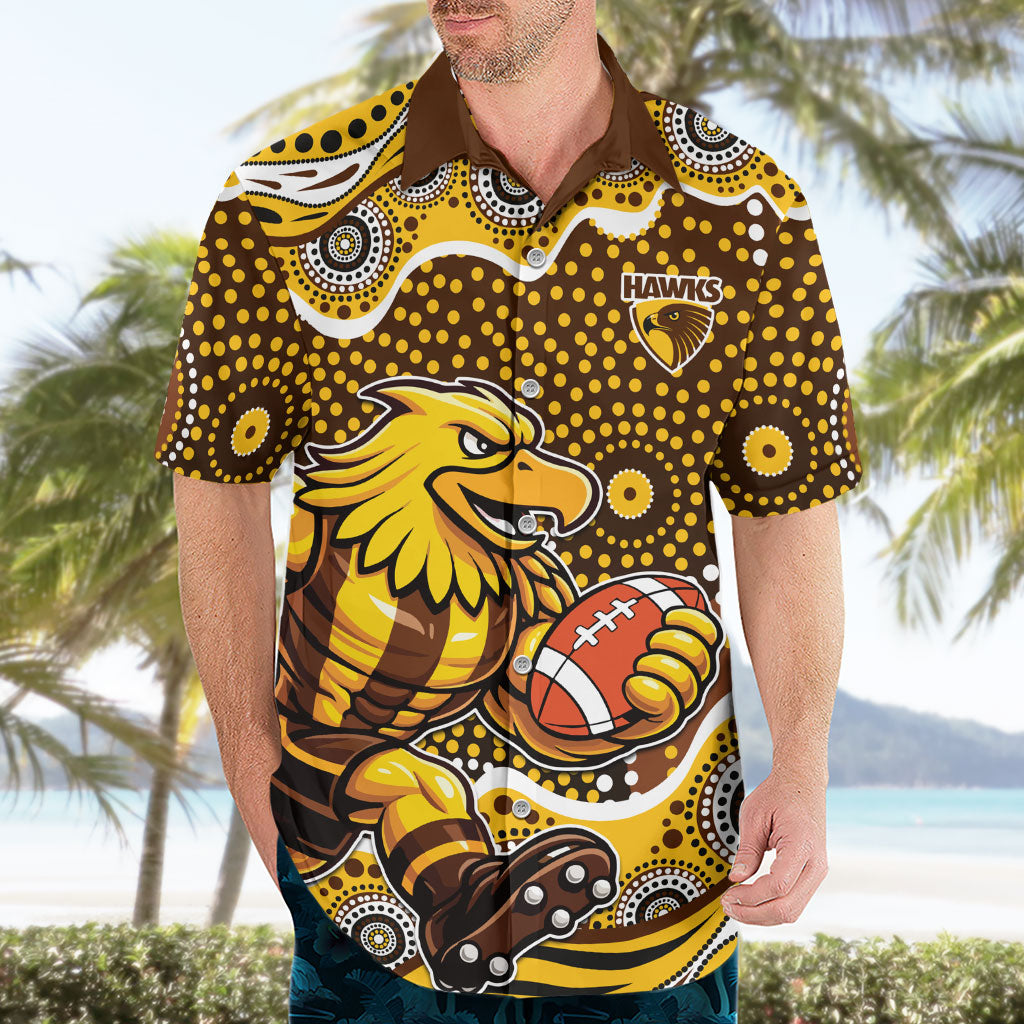 Hawthorn Hawks Hawaiian Shirt Aboriginal Dot Pattern - Football Mascot Heritage Pride