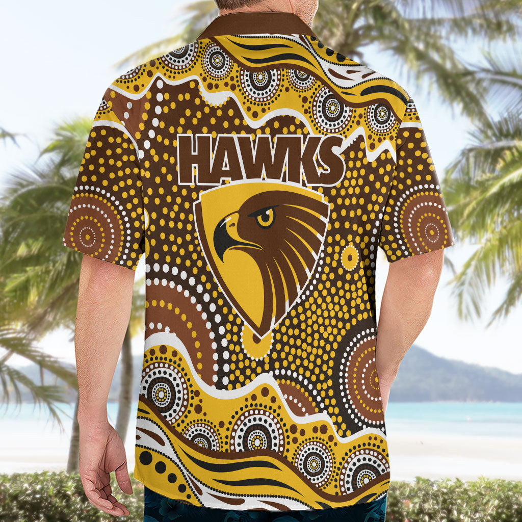Hawthorn Hawks Hawaiian Shirt Aboriginal Dot Pattern - Football Mascot Heritage Pride
