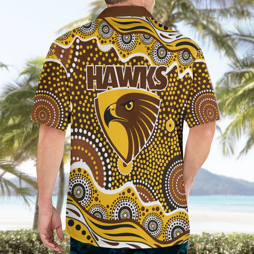 Hawthorn Hawks Hawaiian Shirt Aboriginal Dot Pattern - Football Mascot Heritage Pride