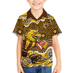 Hawthorn Hawks Hawaiian Shirt Aboriginal Dot Pattern - Football Mascot Heritage Pride