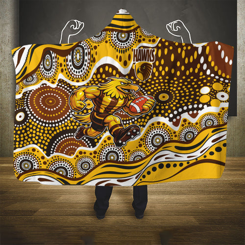 Hawthorn Hawks Hooded Blanket Aboriginal Dot Pattern - Football Mascot Heritage Pride