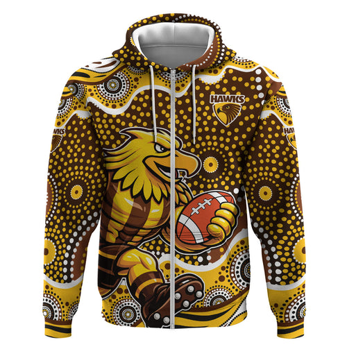 Hawthorn Hawks Hoodie Aboriginal Dot Pattern - Football Mascot Heritage Pride