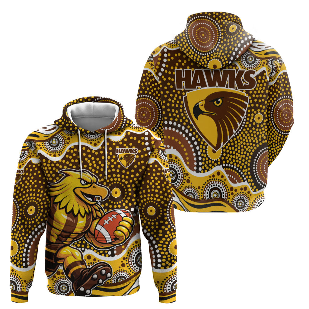 Hawthorn Hawks Hoodie Aboriginal Dot Pattern - Football Mascot Heritage Pride