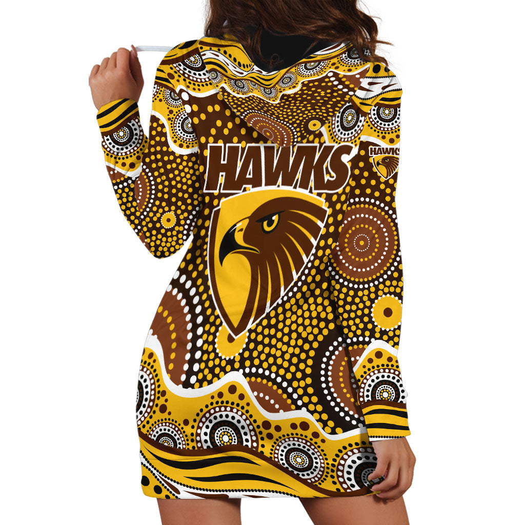 Hawthorn Hawks Hoodie Dress Aboriginal Dot Pattern - Football Mascot Heritage Pride