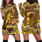 Hawthorn Hawks Hoodie Dress Aboriginal Dot Pattern - Football Mascot Heritage Pride