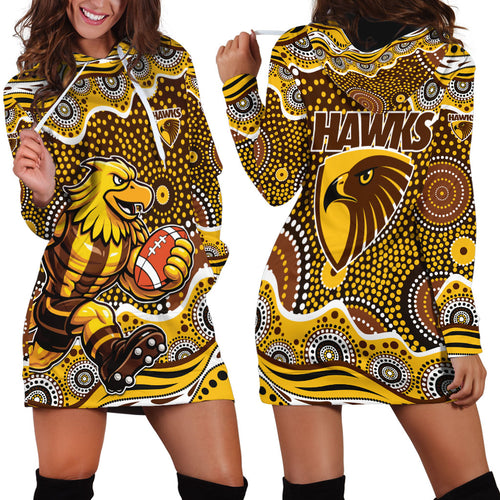 Hawthorn Hawks Hoodie Dress Aboriginal Dot Pattern - Football Mascot Heritage Pride