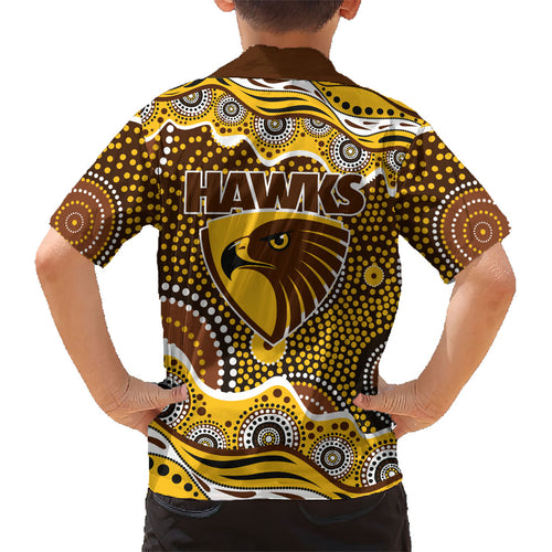 Hawthorn Hawks Kid Hawaiian Shirt Aboriginal Dot Pattern - Football Mascot Heritage Pride