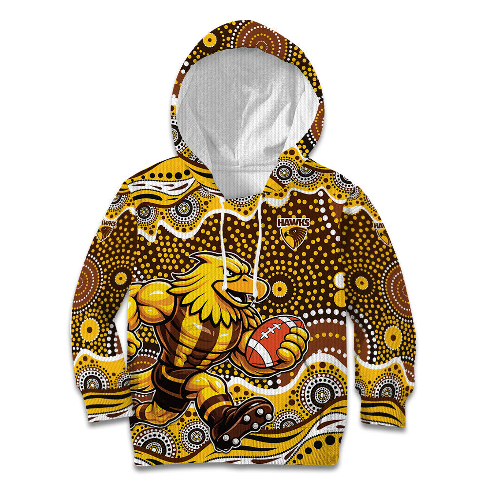 Hawthorn Hawks Kid Hoodie Aboriginal Dot Pattern - Football Mascot Heritage Pride