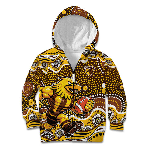 Hawthorn Hawks Kid Hoodie Aboriginal Dot Pattern - Football Mascot Heritage Pride