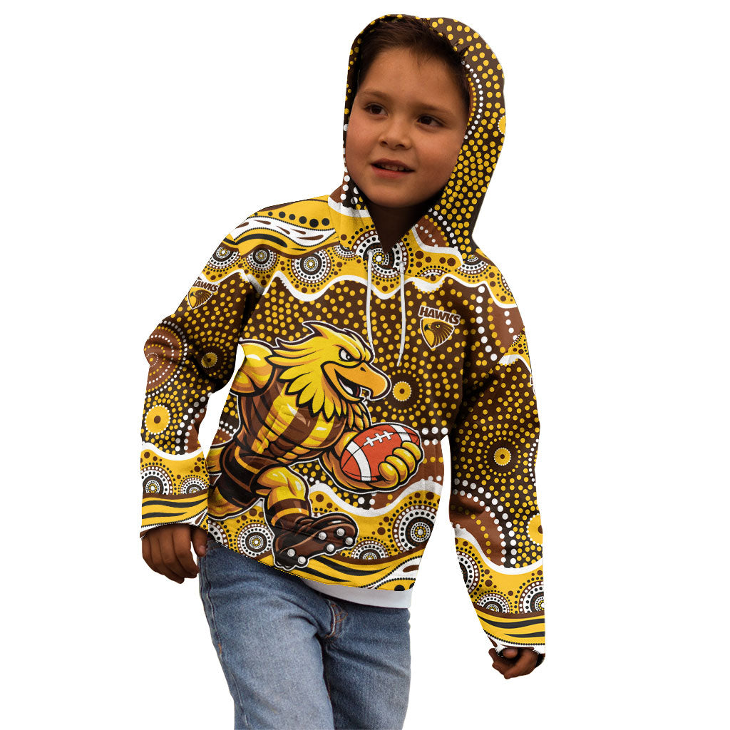 Hawthorn Hawks Kid Hoodie Aboriginal Dot Pattern - Football Mascot Heritage Pride