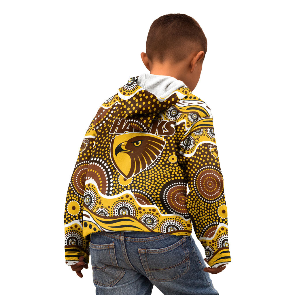 Hawthorn Hawks Kid Hoodie Aboriginal Dot Pattern - Football Mascot Heritage Pride