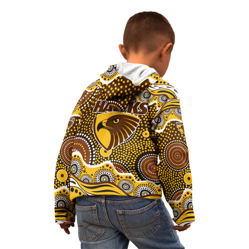 Hawthorn Hawks Kid Hoodie Aboriginal Dot Pattern - Football Mascot Heritage Pride