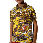 Hawthorn Hawks Kid Polo Shirt Aboriginal Dot Pattern - Football Mascot Heritage Pride