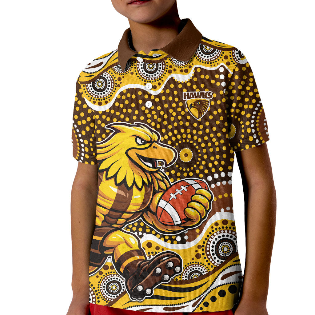 Hawthorn Hawks Kid Polo Shirt Aboriginal Dot Pattern - Football Mascot Heritage Pride