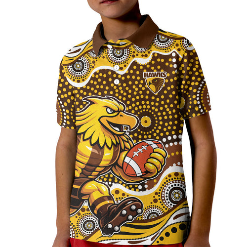 Hawthorn Hawks Kid Polo Shirt Aboriginal Dot Pattern - Football Mascot Heritage Pride