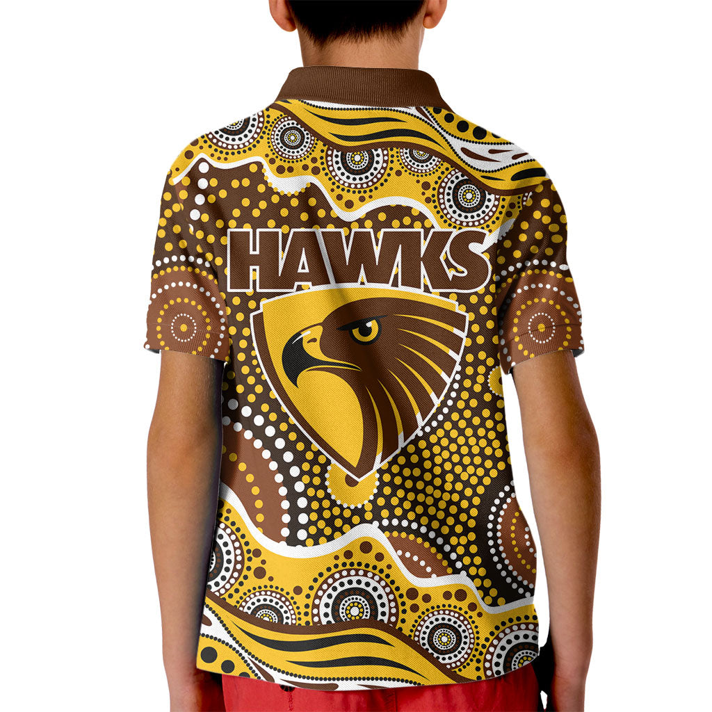Hawthorn Hawks Kid Polo Shirt Aboriginal Dot Pattern - Football Mascot Heritage Pride