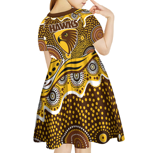 Hawthorn Hawks Kid Short Sleeve Dress Aboriginal Dot Pattern - Football Mascot Heritage Pride