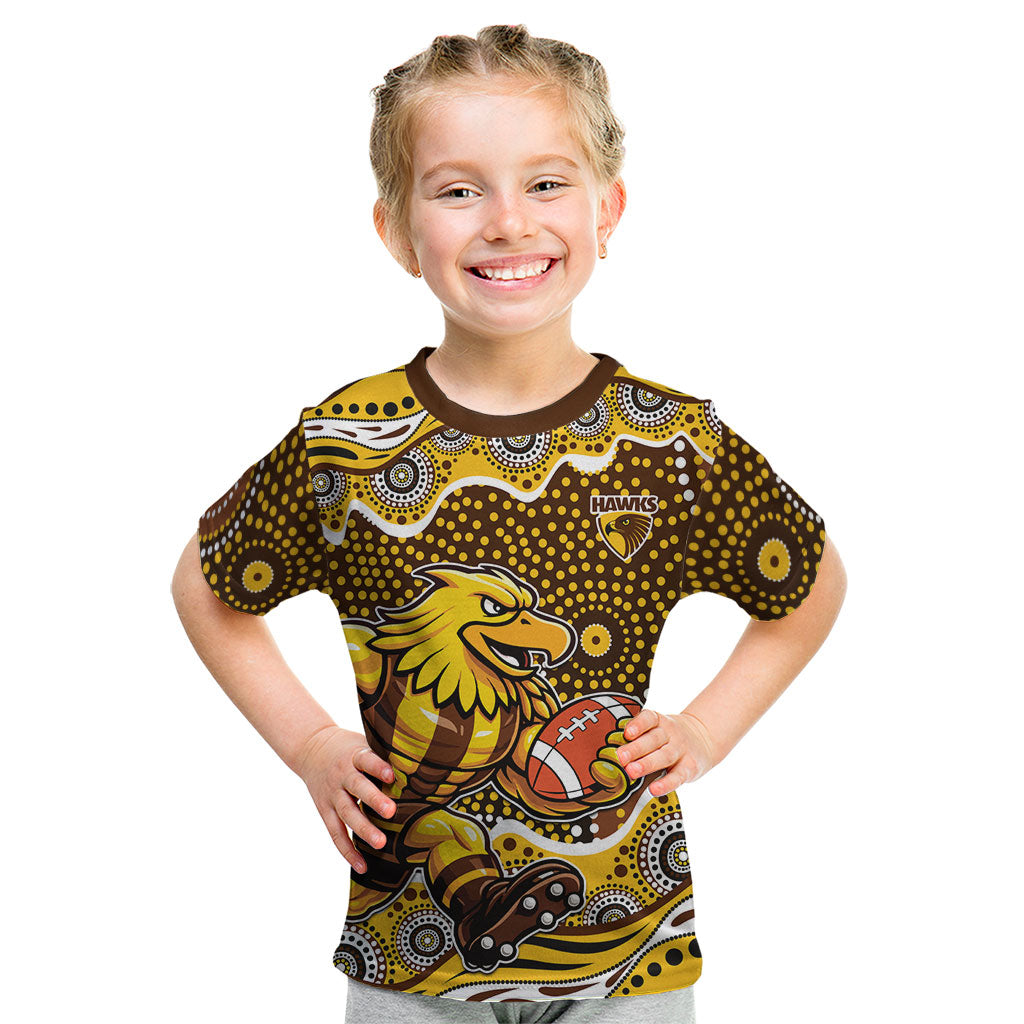 Hawthorn Hawks Kid T Shirt Aboriginal Dot Pattern - Football Mascot Heritage Pride