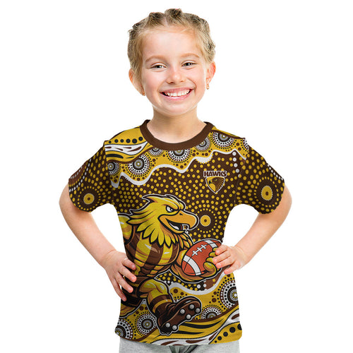 Hawthorn Hawks Kid T Shirt Aboriginal Dot Pattern - Football Mascot Heritage Pride