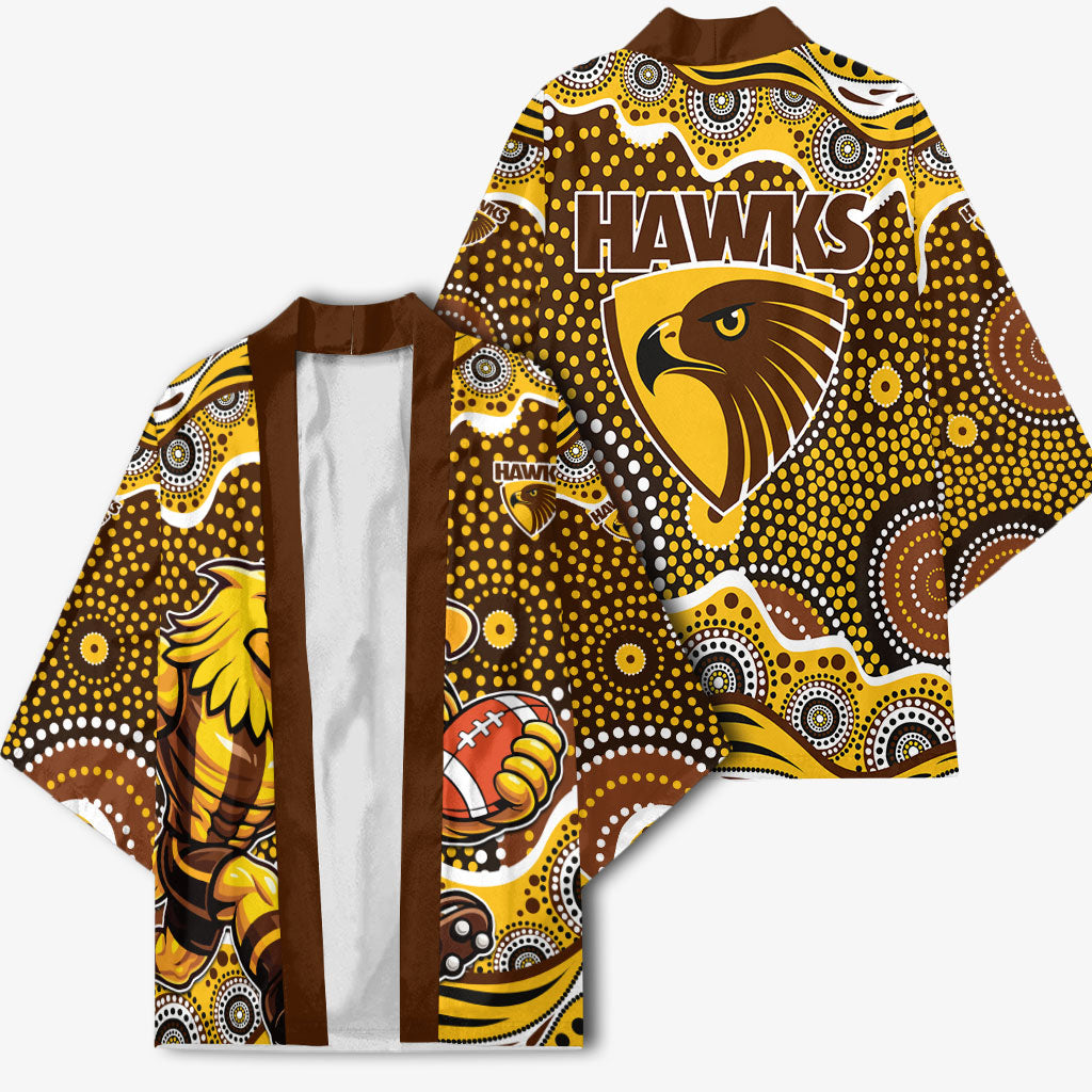 Hawthorn Hawks Kimono Aboriginal Dot Pattern - Football Mascot Heritage Pride