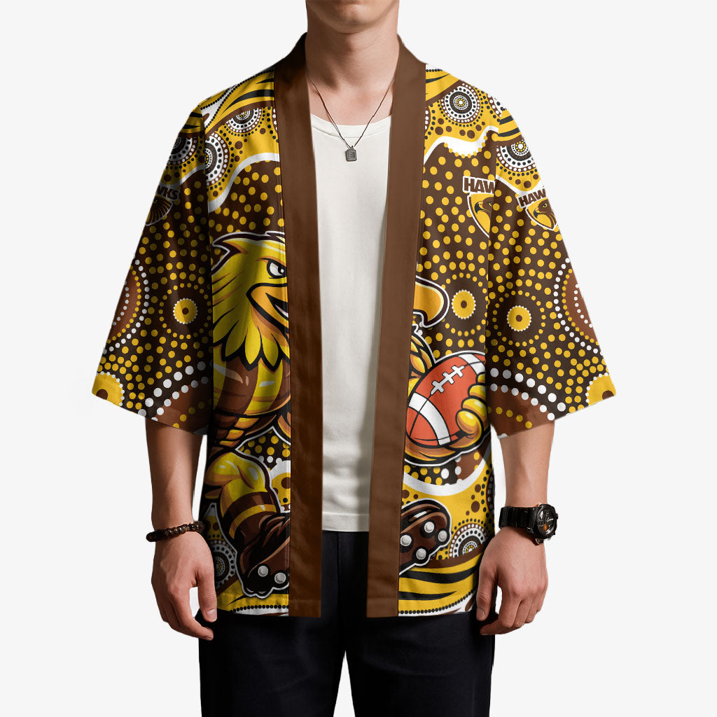 Hawthorn Hawks Kimono Aboriginal Dot Pattern - Football Mascot Heritage Pride