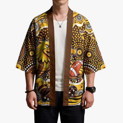 Hawthorn Hawks Kimono Aboriginal Dot Pattern - Football Mascot Heritage Pride