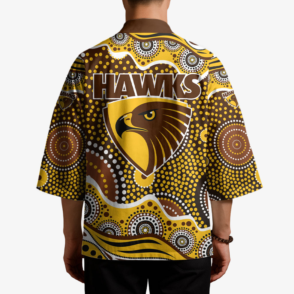 Hawthorn Hawks Kimono Aboriginal Dot Pattern - Football Mascot Heritage Pride