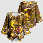 Hawthorn Hawks Kimono Sleeve Blouse Aboriginal Dot Pattern - Football Mascot Heritage Pride