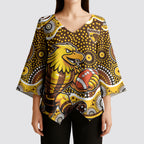 Hawthorn Hawks Kimono Sleeve Blouse Aboriginal Dot Pattern - Football Mascot Heritage Pride