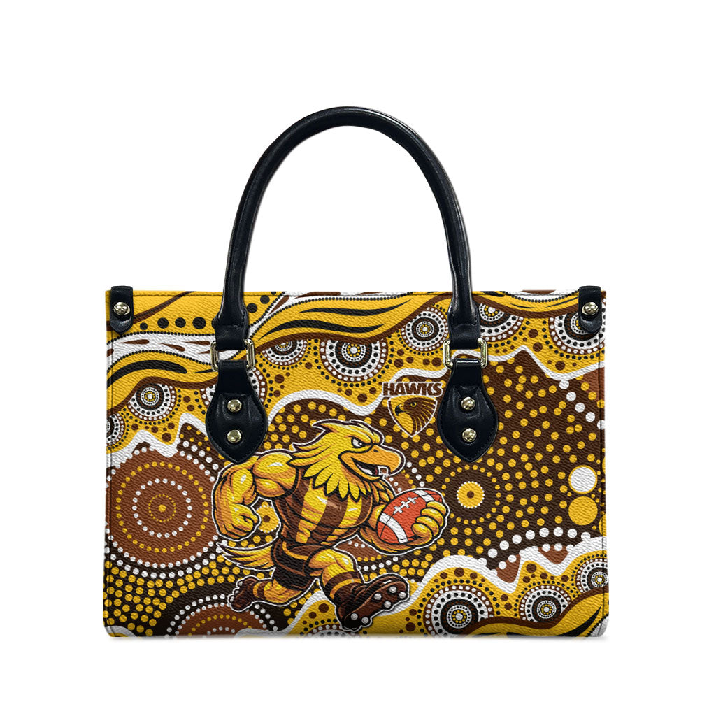 Hawthorn Hawks Leather Bag Aboriginal Dot Pattern - Football Mascot Heritage Pride