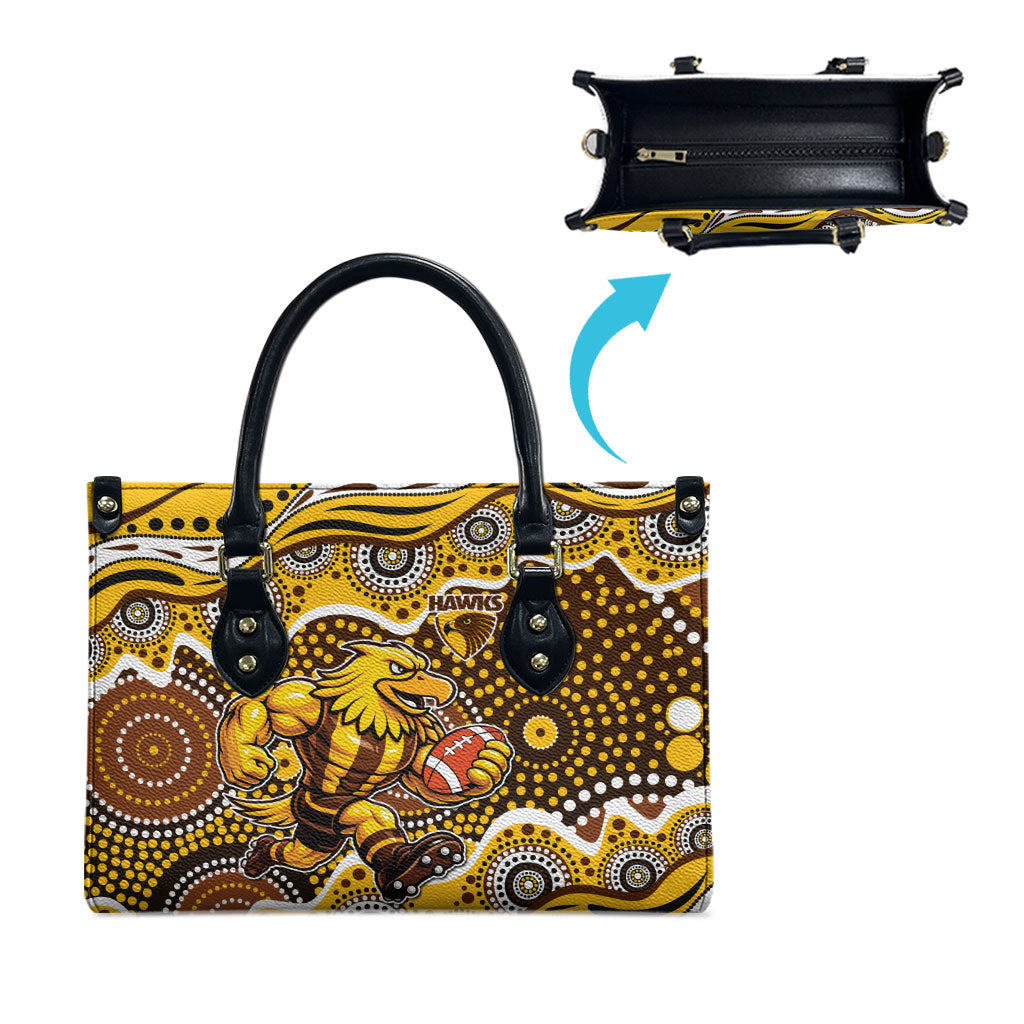 Hawthorn Hawks Leather Bag Aboriginal Dot Pattern - Football Mascot Heritage Pride